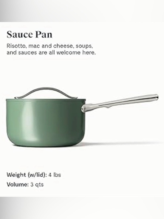 Caraway Other - Caraway Nonstick Ceramic Sauce Pan with Lid (3 qt) | Sage